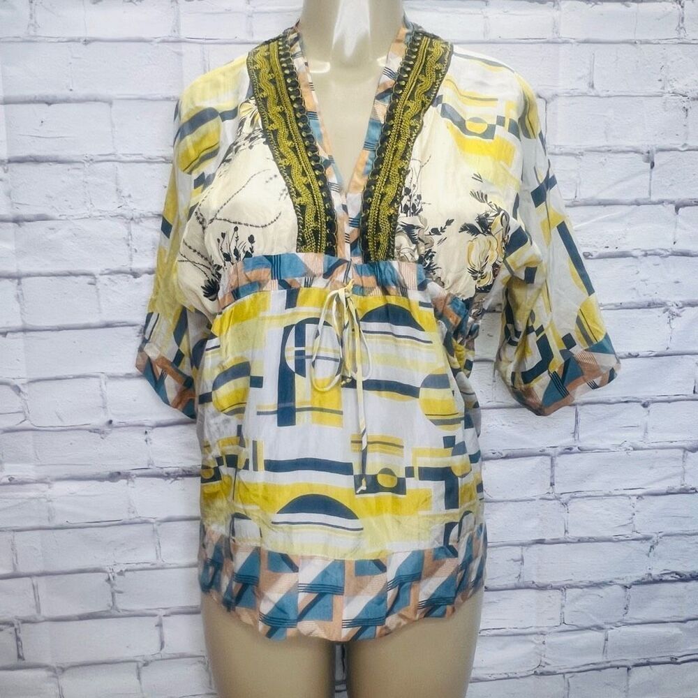 Johnny Was Women's Multicolor Floral Print Silk Blouse Size Small
